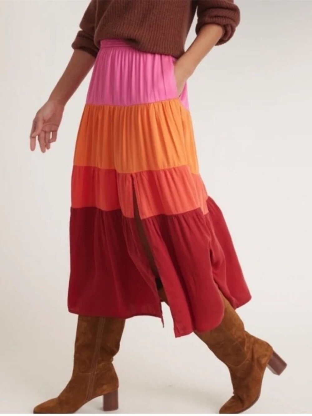 Marine Layer Colorblock Tiered Midi Skirt Size M